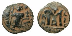 Ancient Coins - ARAB BYZANTINE.Unayyad Caliphate.Anonymous 7th cent AD.AE.Fals.Mint of Hims ( Emessa ). Standing imperial figure.
