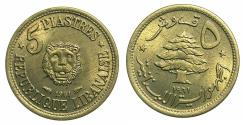 World Coins - LEBANON.Republic.Aluninum-Bronze.5 Piastres.1961.