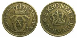 World Coins - DENMARK.Christian X 1912-1947 Aluminum-Bronze.2 Kroner.1925H