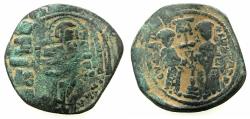 Ancient Coins - BYZANTINE EMPIRE.Constantine X Ducas AD 1059-1067.AE.Follis.Mint of CONSTANTINOPLE. Reverse.Constantine and Eudocia. overstrike on anonymous follis Class B