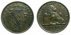 World Coins - BELGIUM.Leopold II 1865-1909.Copper.2 Centimes.1874