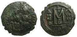 Ancient Coins - BYZANTINE EMPIRE.Justin II AD 565-578.AE.Follis,struck AD 573/74.Mint of CONSTANTINOPLE.