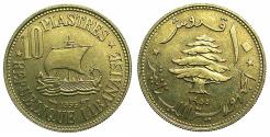 World Coins - LEBANON.Republic.Aluminum-Bronze.10 Piastres.1955.