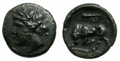 Ancient Coins - SICILY.SYRACUSE.Hieron II 274-216 BC.AE. 18.1mm. Persephone. Butting bull.