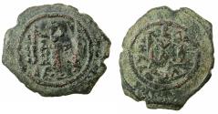 Ancient Coins - ARAB BYZANTINE.Anonymous.7th Cent AD.AE.Fals.Mint of TABARIYA (TIBERIAS ). overstrike on a broad flan