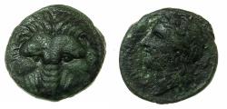 Ancient Coins - BRUTTIUM.RHEGION.Circa 350-270 BC.AE. Lion mask. left facing Apollo