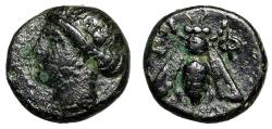 Ancient Coins - Ionia, Ephesos AE11 "Bee From Top Perspective" Very Fine