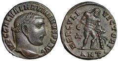 Ancient Coins - Maximinus II Daia Follis "HERCVLI VICTORI Hercules Leaning on Club" Antioch Rare