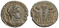 Ancient Coins - Constantine II as Caesar "GLORIA EXERCITVS Soldiers" Lyons Rare Extremely Fine