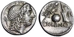 Ancient Coins - CN Lentulus AR Denarius "Genius Populi Romani" Extremely Fine