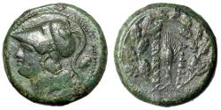 Ancient Coins - King of Syracuse: Pyrrhos "Athena & Grain in Oak Wreath" Rare Choice EF