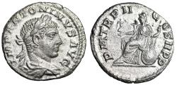 Ancient Coins - Elagabalus AR Denarius "Roma Enthroned" Rome 219 AD Good Very Fine