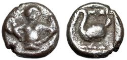 Ancient Coins - Cilicia, Mallos AR Obol "Winged Human Holding Solar Disk / Swan" Fine