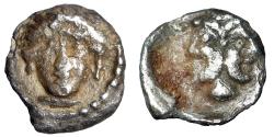 Ancient Coins - Cilicia, Uncertain (Tarsos ?) AR Hemitetartemorion "Facing Female & Janiform"