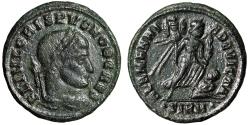 Ancient Coins - Crispus as Caesar Nummus "ALAMANNIA DEVICTA Victory, Captive" Sirmium