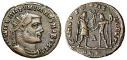 Ancient Coins - Galerius AE Radiate "CONCORDIA MILITVM Jupiter, Victory" Alexandria RIC 48b VF