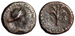 Ancient Coins - Macedonia, Pydna ? AE 13 "Female in Sphendone & Palm-Like Plant" Rare