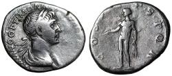 Ancient Coins - Trajan AR Denarius "Genius Holding Patera & Corn Ears" Fine