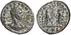 Ancient Coins - Aurelian Silvered Antoninianus "Two Figures, Swords Crossed" Extremely Rare
