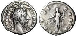 Ancient Coins - Marcus Aurelius AR Denarius "Portrait & Aequitas" Good Fine