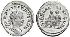 Ancient Coins - Philip II Caesar AR Antoninianus "Senior & Junior Seated" Choice Extremely Fine