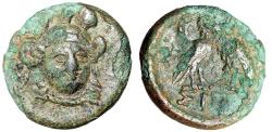 Ancient Coins - Troas, Sigeion AE14 "Athena Facing / Double Bodied Owl" Rare