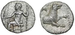 Ancient Coins - Cilicia, Laranda AR Obol "Baal & Wolf, Inverted Anchor" Good Very Fine