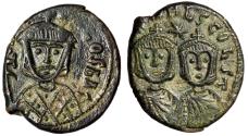Ancient Coins - Theophilus with Michael II & Constantine AE Follis "Portraits" Extremely Fine