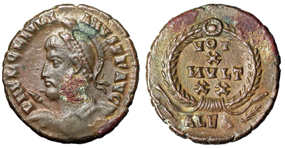 Julian II The Apostate VOT X MVLT XX Wreath Alexandria RIC 91 Good VF