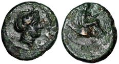Ancient Coins - Bruttium, Terina "Nymph Portrait / Nike Seated" Rare