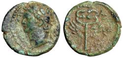 Ancient Coins - Domitian AE16 of Caesarea Maritima, Judea "Winged Caduceus" Very Fine