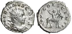 Ancient Coins - Valerian II as Caesar AR Antoninianus "Child Jupiter on Goat" Choice