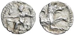 Ancient Coins - Cilicia, Laranda AR Obol "Baal Seated / Wolf" Well-Struck Good Very Fine