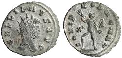 Ancient Coins - Gallienus Silvered Antoninianus "IOVI PROPVGNAT Jupiter Throwing Thunderbolt"