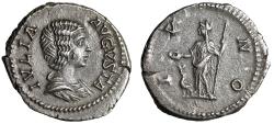Ancient Coins - Julia Domna AR Denarius "IVNO Juno, Peacock" Good Very Fine
