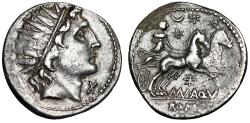 Ancient Coins - Man. Aquillius AR Denarius "Luna in Biga, Stars & Moon" Good Very Fine