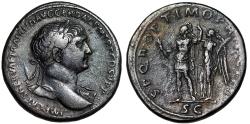 Ancient Coins - Trajan Sestertius "Aegis Portrait / Emperor Crowned by Victory" Rare Bust Type