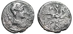 Ancient Coins - P Fonteius PF Capito AR Denarius "Warrior on Horse, Enemies" Good Fine