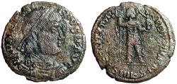 Ancient Coins - Valentinian I AE1 "Emperor Holding Labarum & Victory" Aquileia Scarce