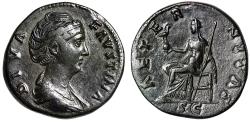 Ancient Coins - Diva Faustina I Senior Sestertius "Aeternitas Seated, Holding Phoenix" Very Fine