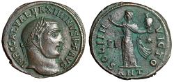 Ancient Coins - Maximinus II Daia "Sol, Holding Serapis Head" Antioch Good Very Fine