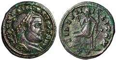 Ancient Coins - Galerius Follis "FIDES MILITVM Fides Seated Holding Standards" Ticinum