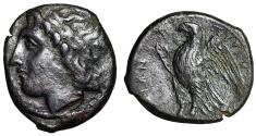 Ancient Coins - King of Sicily: Hiketas II AE23 "Zeus & Eagle" Very Fine