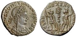 Ancient Coins - Constantius II Caesar "GLORIA EXERCITVS Soldiers" Rome Very Rare Mint State