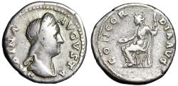 Ancient Coins - Sabina (Wife of Hadrian) AR Denarius "Portrait & Concordia" Good Fine