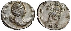 Ancient Coins - Salonina Silvered Antoninianus "Juno, Holding Flower" Milan Extremely Fine
