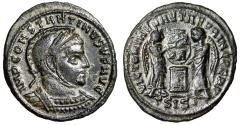 Ancient Coins - Constantine I The Great "Helmeted Portrait / Victories" Siscia Good Very Fine