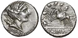 Ancient Coins - A Albinus AR Denarius "Diana, Quiver / Three Horsemen, Fallen Warrior" Beautiful