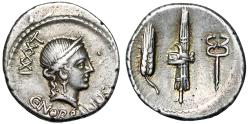 Ancient Coins - C Norbanus AR Denarius "Venus Portrait / Faces, Corn & Caduceus" Choice