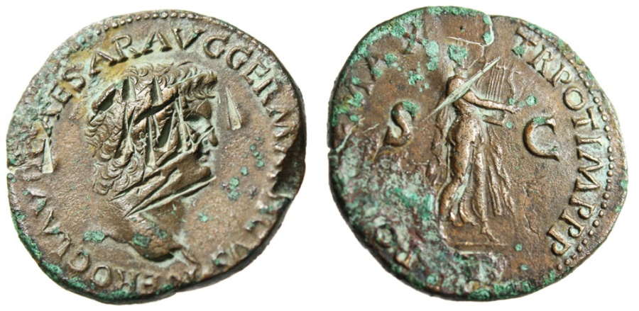 Ancient Coins - Nero AE AS Damnatio Memoriae "Playing Lyre" Extremely Rare Damnation of Memory